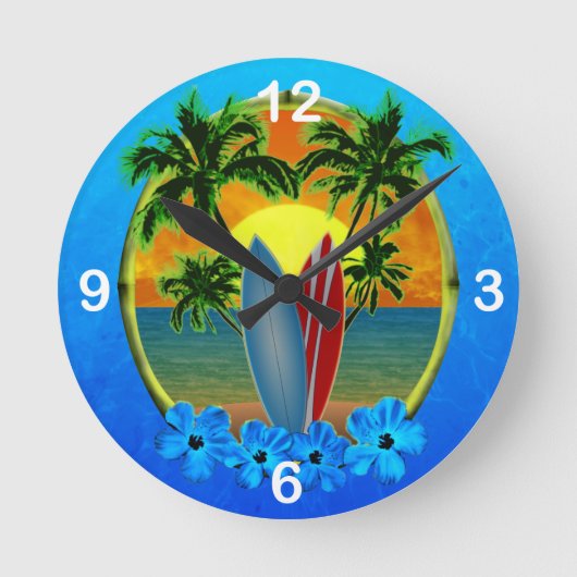 Horloge Ronde Coucher De Soleil Et Planches De Surf (Recto)