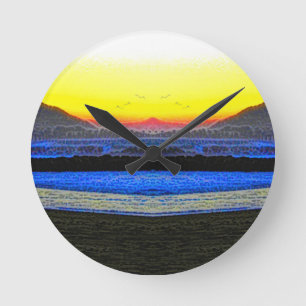 Horloge Ronde Coucher de soleil mystique à double vision
