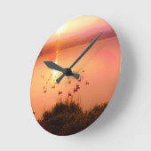 Horloge Ronde Coucher de soleil rose et de lac de pêche (Angle)