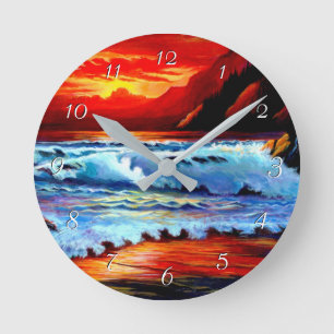 Horloge ronde Coucher de soleil sur la plage peint