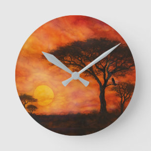 Horloge Ronde Coucher de soleil sur la savane du Serengeti à l'e