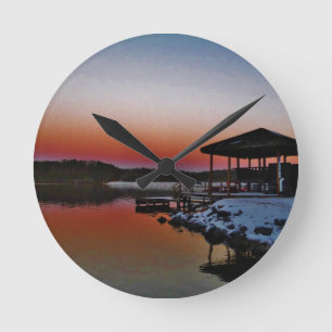 Horloge Ronde Coucher de soleil sur le quai du lac Arrowhead
