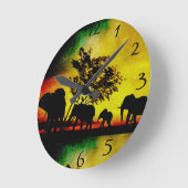 Horloge Ronde Coucher du soleil d'éléphants (Angle)