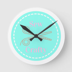 Horloge Ronde Coudre Crafty Pastel Rose Grey Aqua