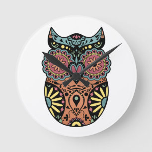 Horloge Ronde Couleur de hibou de crâne de sucre