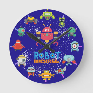 Horloge Ronde Couleur de la chambre des enfants ROBOT Bleu rose