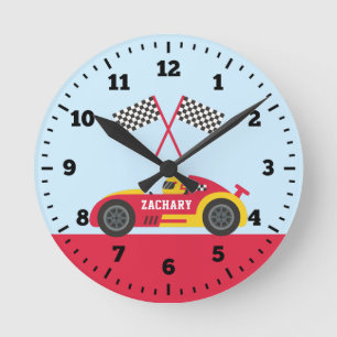 Horloge Ronde Couleur de lit des Garçons du Red Race Car Racer