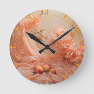 Horloge Ronde Couleur douce 2024 des fleurs Peach Fuzz