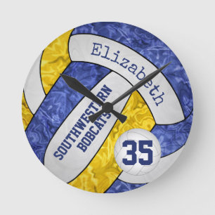 Horloge Ronde couleurs d'équipe or bleu filles salle de volley-b