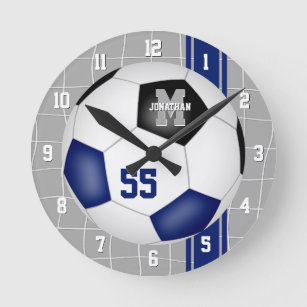Horloge Ronde Couleurs noir bleu équipe variété rayures football