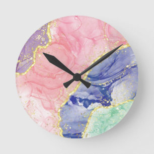 Horloge Ronde Couleurs pastel parties scintillant or marbre
