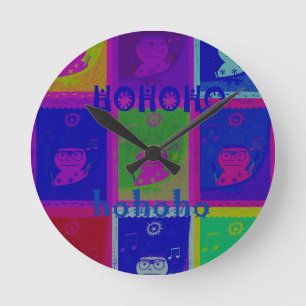 Horloge Ronde Couleurs spéciales Père Noël HoHoho Pop Art
