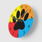 Horloge Ronde Couleurs vives de l'Empreinte de patte de chien pe (Angle)