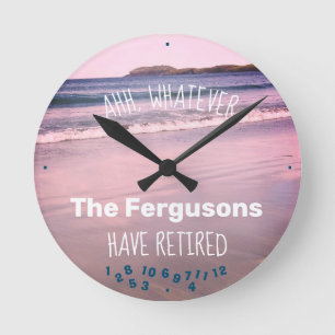 Horloge Ronde Couple retraité Nom De Famille Plage Retraite