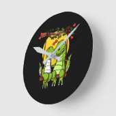 Horloge Ronde Couple T-Rex Dinosaur mignon (Angle)