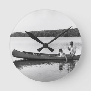 Horloge Ronde Couples dans un canoë
