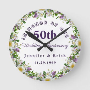 Horloge Ronde Couples personnalisés 50e Mariage