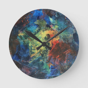 Horloge Ronde Coups de pinceau superposés - Art abstrait peint à