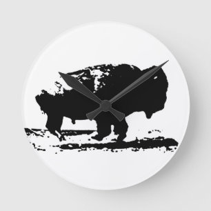 Horloge Ronde Courir Buffalo Bison Pop Art