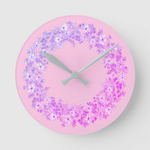 Horloge Ronde Couronne de fleurs rose