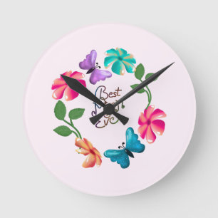 Horloge Ronde Couronne florale de la Meilleure Mère qui soit Pap