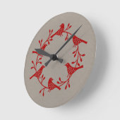 Horloge Ronde Couronne scandinave d'oiseaux (Angle)
