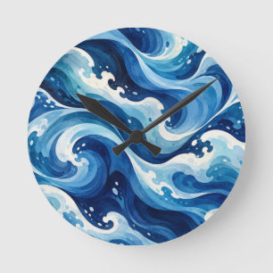 Horloge Ronde Coussin de jet abstrait Vagues de l'océan bleu Aqu