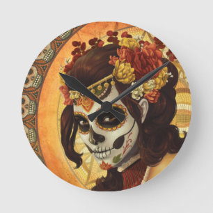 Horloge Ronde Coussin de jet Dia De Los Muertos
