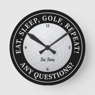 Horloge Ronde Coutume Golf Ball Sports Golfer Décor Noir & Blanc