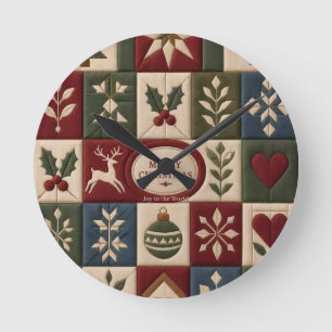 Horloge Ronde Couverture de Noël en patchwork de famille, joyeus
