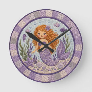 Horloge Ronde Couverture de sirène violette jolie
