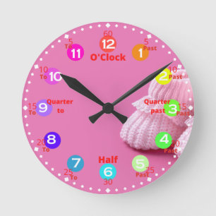 Horloge Ronde Couverture ronde de l'apprentissage temps rose