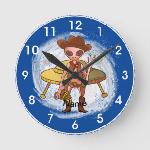 Horloge Ronde Cow-boy Alien Clock
