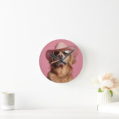 Horloge Ronde Cowboy Dog Wall Clock with Hat and Sung - Hu (Maison)