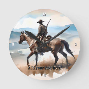 Horloge Ronde Cowboy moderne chevauchant un cheval