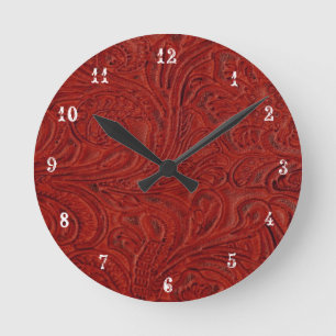 Horloge Ronde Cowboy Pays Rouge Boîte à outils en cuir Look