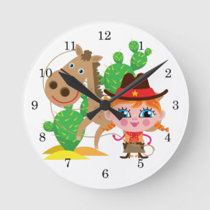 Horloge Ronde Cowgirl et Horse