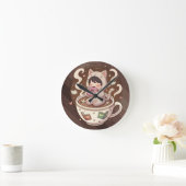Horloge Ronde Cozy Cat Coffee Adventure Art (Maison)