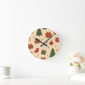 Horloge Ronde Cozy Christmas Pattern with Gifts and Trees (Maison)