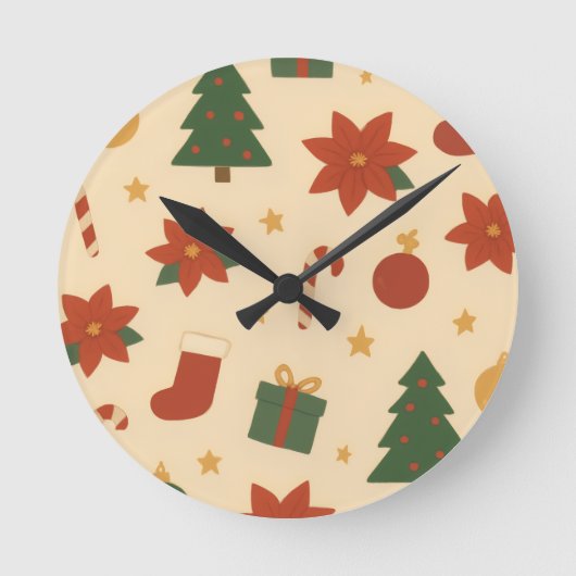 Horloge Ronde Cozy Christmas Pattern with Gifts and Trees (Recto)