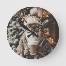 Cozy Reindeer Wall Clock with Coffee - Solive Win