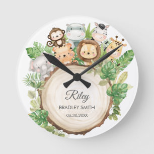 Horloge Ronde Craie Vierle Animals Greenery Kid's Menace Nursery