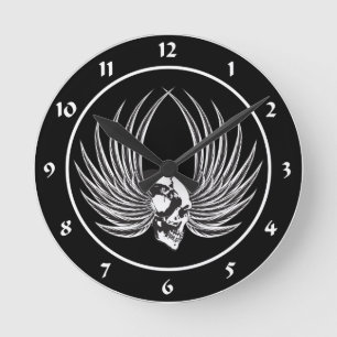 Horloge Ronde Crâne croisé avec ailes