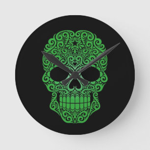 Horloge Ronde Crâne de tourbillonnement vert de sucre sur le