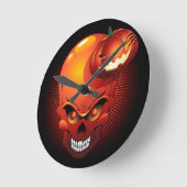 Horloge Ronde Crâne d'Halloween et Citrouille (Angle)