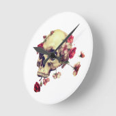 Horloge Ronde Crâne et fleurs (Angle)