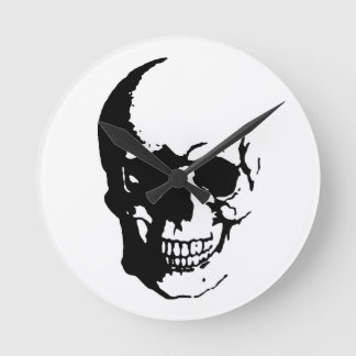 Horloge Ronde Crâne - Noir & Blanc Métal Imaginaire Art