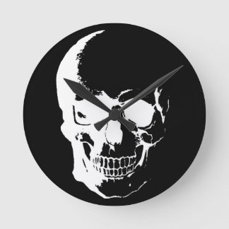 Horloge Ronde Crâne noir et blanc