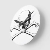Horloge Ronde Crâne noir et blanc et os (Angle)