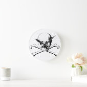 Horloge Ronde Crâne noir et blanc et os (Maison)